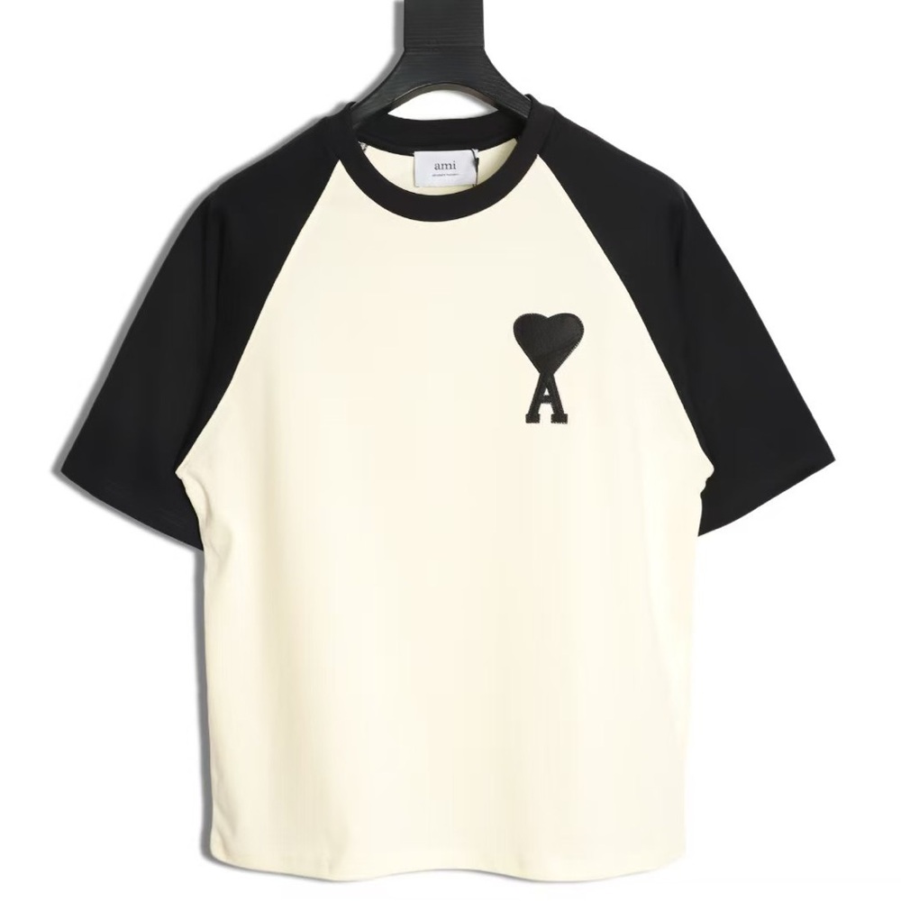 Ami Black and Cream Color-Block T-Shirt